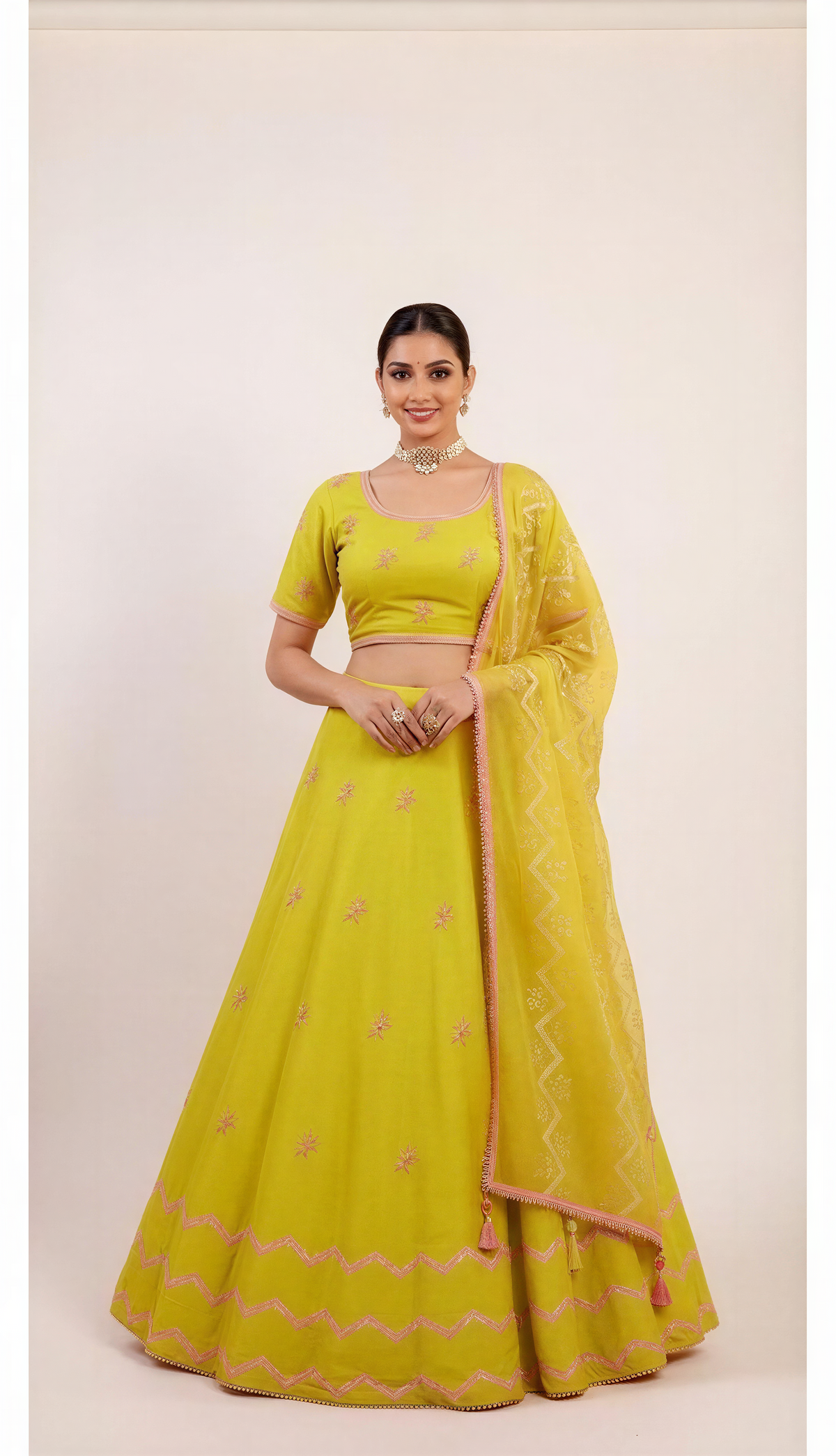 Sunny Bright Yellow Lehenga Set With Sequins and Beads Hand Embroidery Work