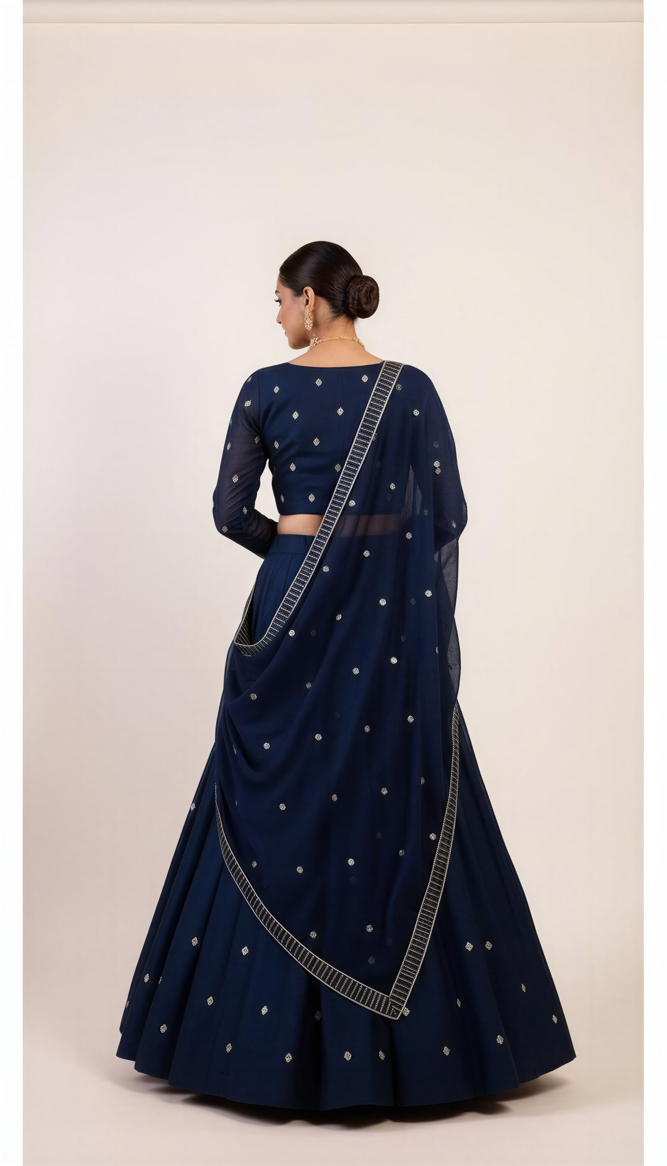 Denim Blue Lehenga Set with Sequin Hand Embroidery