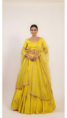 Lemon Yellow Lehenga Set With Sequin Hand Embroidery