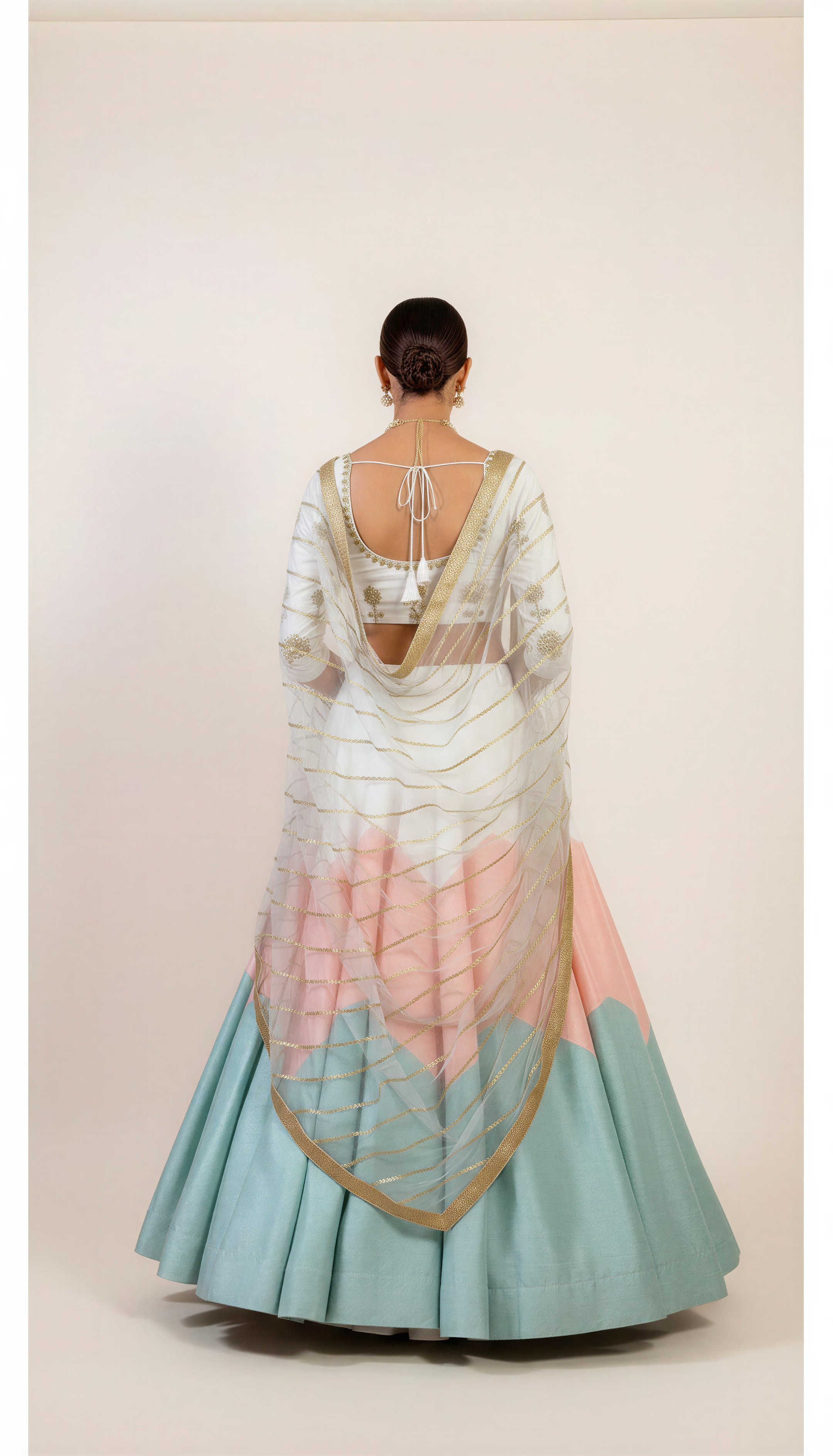 Chalk White Lehenga Set with Golden Embroidery Handwork