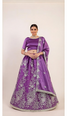 Plum Purple Lehenga Set with Light Golden Thread Machine Embroidery