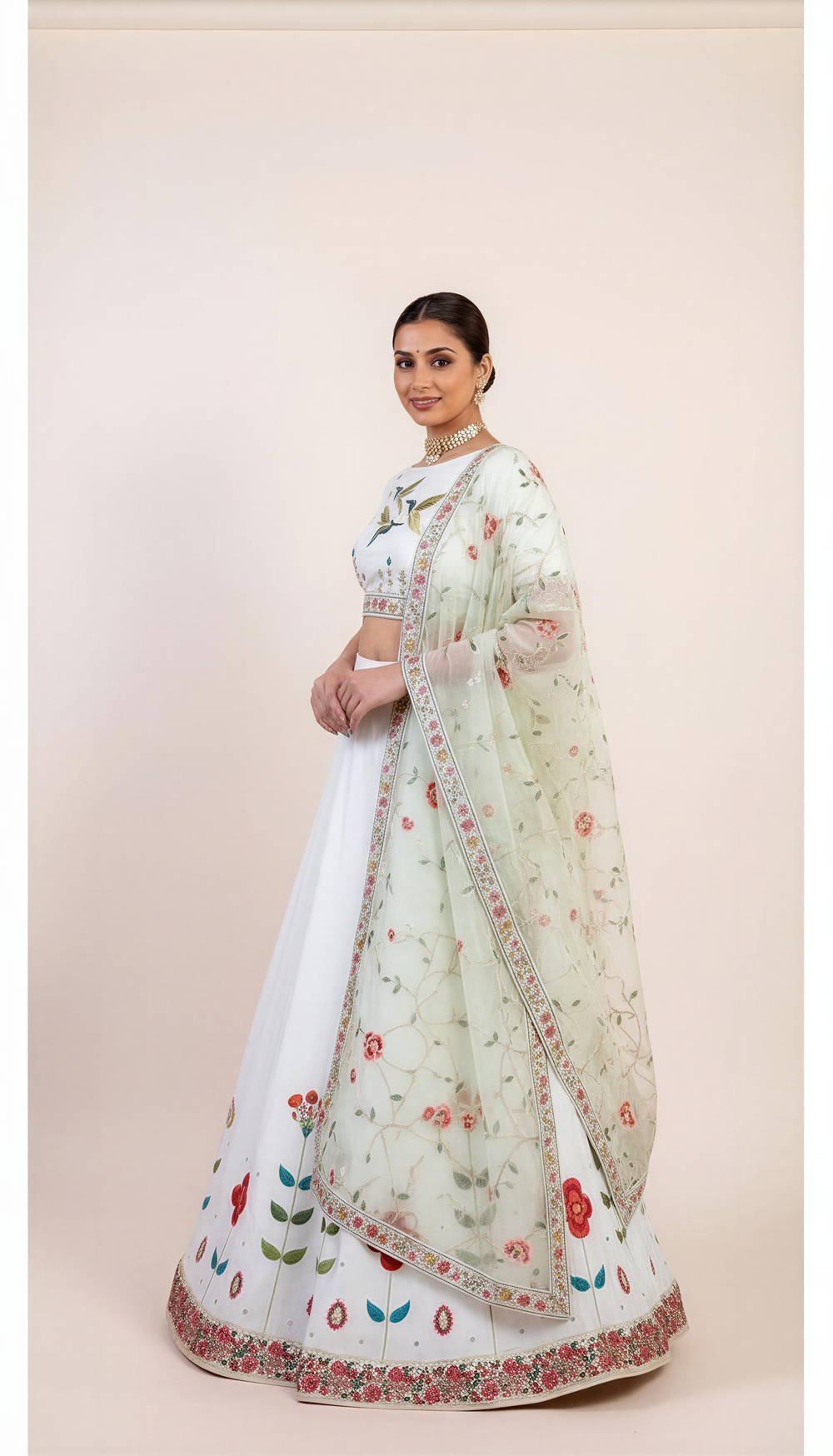 Off White Lehenga Set with Hand Thread Embroidery Work