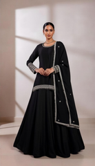 Rich Black Lehenga Set with Light Silver Hand Embroidery