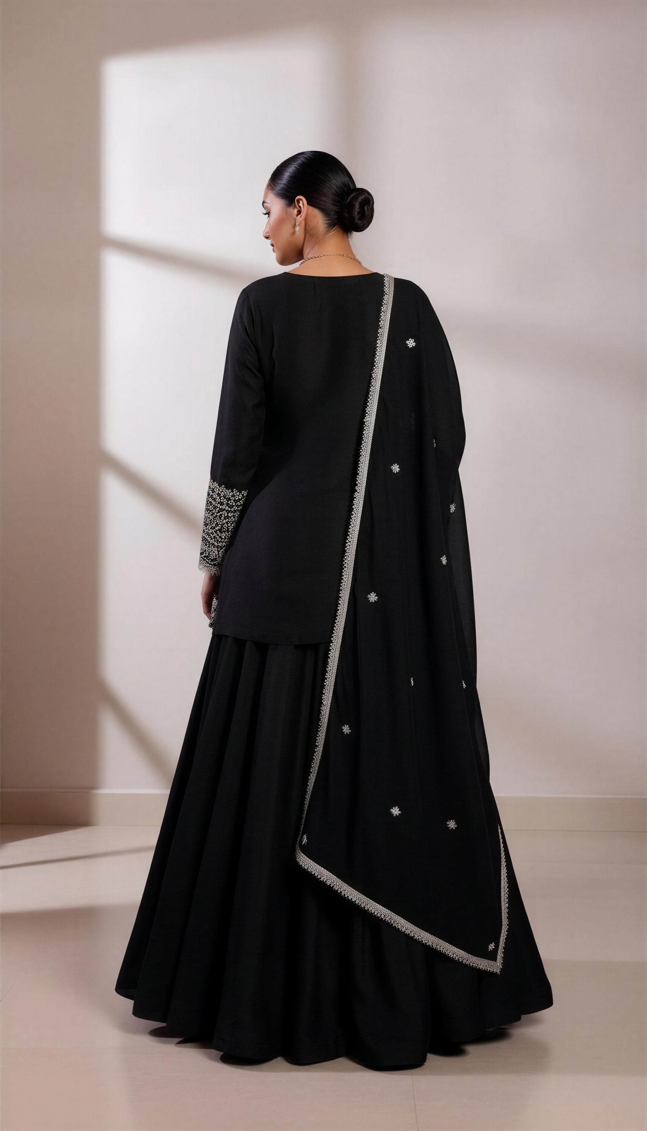 Rich Black Lehenga Set with Light Silver Hand Embroidery